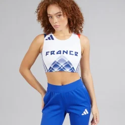 adidas Damen FFA Frankreich Lauf Crop Top Weiß