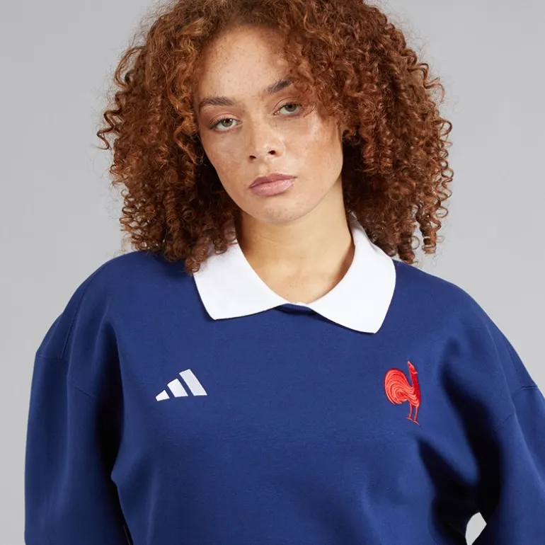 adidas Damen FFC Frankreich Rugby Langarm Sweatshirt Dark Blue/Weiß