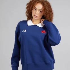 adidas Damen FFC Frankreich Rugby Langarm Sweatshirt Dark Blue/Weiß