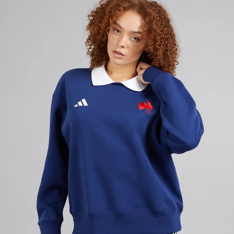 adidas Damen FFC Frankreich Rugby Langarm Sweatshirt Dark Blue/Weiß