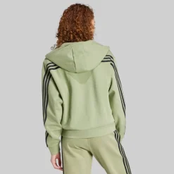 adidas Damen Future Icons 3 Streifen Full Zip Hoodie Tent Green