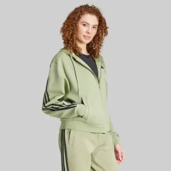 adidas Damen Future Icons 3 Streifen Full Zip Hoodie Tent Green