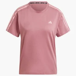 adidas Damen Own The Run 3 Streifen Lauf T Shirt Rosa