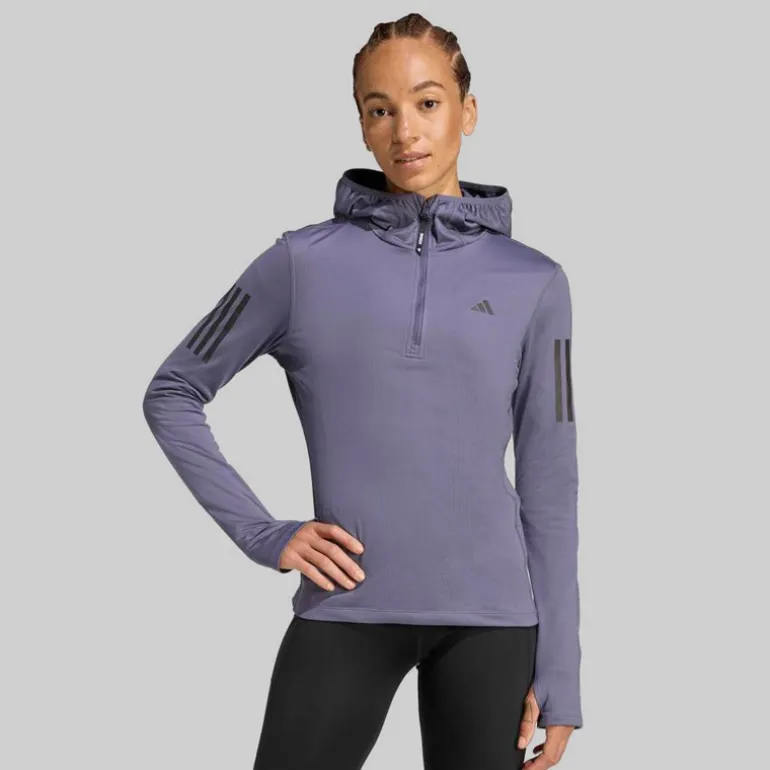 adidas Damen Own The Run Wintertauglicher Lauf Kapuzenhalbreißverschluss Preloved Violet