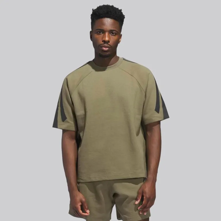 adidas Herren adidas Basketball Kurzarm Sweatshirt Olive Strata