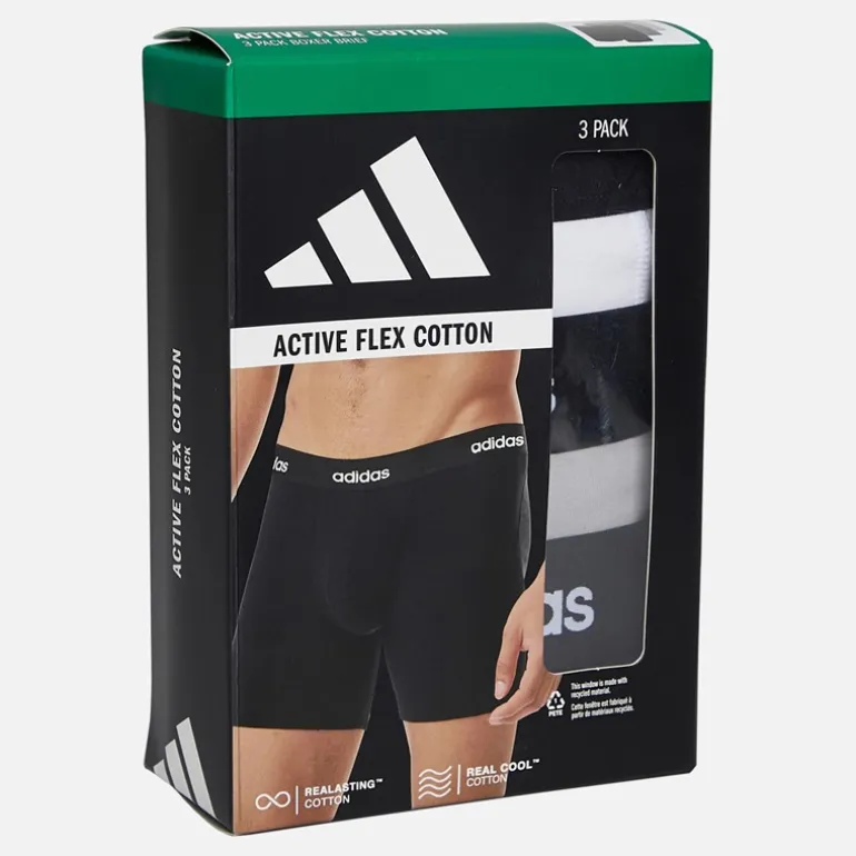 adidas Herren Baumwolle Stretch Drei Pack Boxer Slips Schwarz/Weiß/Grau