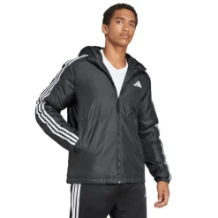 adidas Herren Essentials 3 Streifen Isolierte Kapuzenjacke Schwarz