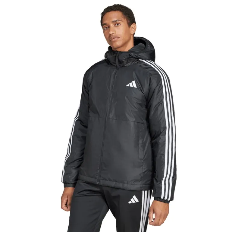 adidas Herren Essentials 3 Streifen Isolierte Kapuzenjacke Schwarz