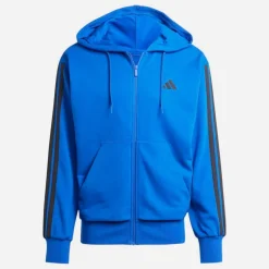 adidas Herren Essentials 3 Streifen Full Zip Hoodie Royal Blue/Schwarz