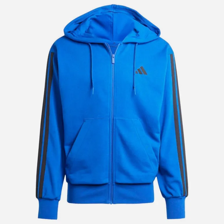 adidas Herren Essentials 3 Streifen Full Zip Hoodie Royal Blue/Schwarz