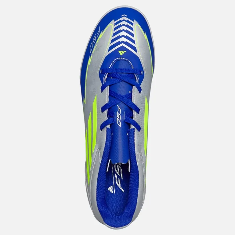 adidas Herren F50 Club Messi La Vida Rapida Pack Kunstrasen Fußballschuhe Silver Metallic/Solar Yellow/Lucid Blue
