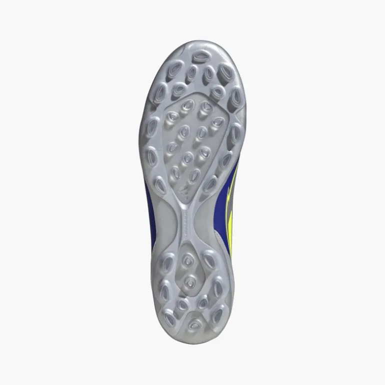 adidas Herren F50 Liga Messi La Vida Rapida AG Kunstrasen Fußballschuhe Silver Metallic/Solar Yellow/Lucid Blue