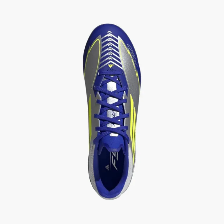 adidas Herren F50 Liga Messi La Vida Rapida AG Kunstrasen Fußballschuhe Silver Metallic/Solar Yellow/Lucid Blue