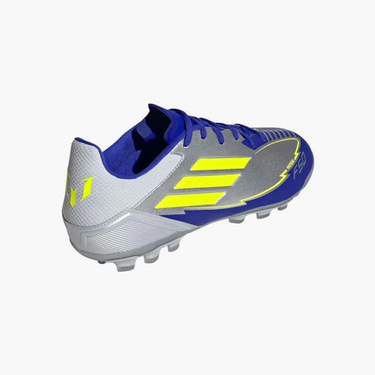 adidas Herren F50 Liga Messi La Vida Rapida AG Kunstrasen Fußballschuhe Silver Metallic/Solar Yellow/Lucid Blue
