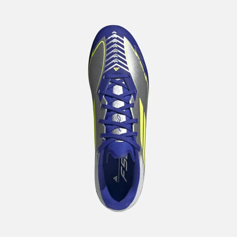 adidas Herren F50 Liga Messi La Vida Rapida Pack FG/MG Kunstrasen/Naturrasen Fußballschuhe Silver Metallic/Solar Yellow/Lucid Blue