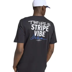 adidas Herren Triple Stripe Vibe Rücken Grafik T Shirt Schwarz