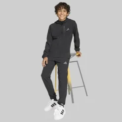 adidas Junge Tech Gewebte Kapuzenjacke Schwarz/Grey Four