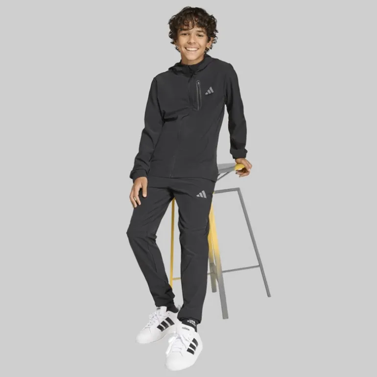adidas Junge Tech Gewebte Kapuzenjacke Schwarz/Grey Four