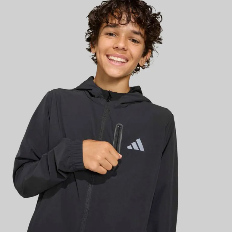 adidas Junge Tech Gewebte Kapuzenjacke Schwarz/Grey Four