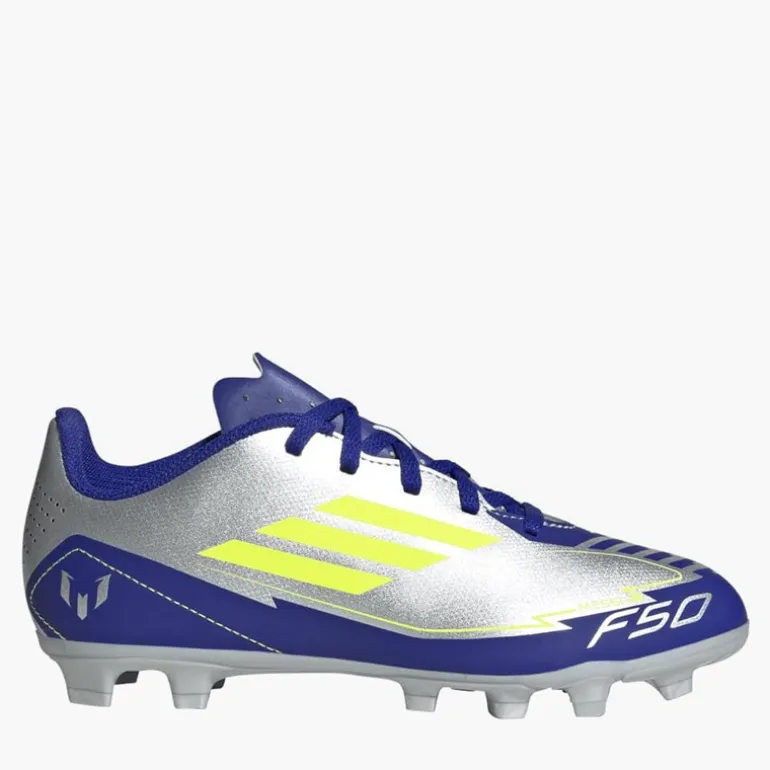 adidas Junior F50 Club Messi La Vida Rapida Pack FG/MG feste/mehrere Boden Fußballschuhe Silver Metallic/Solar Yellow/Lucid Blue