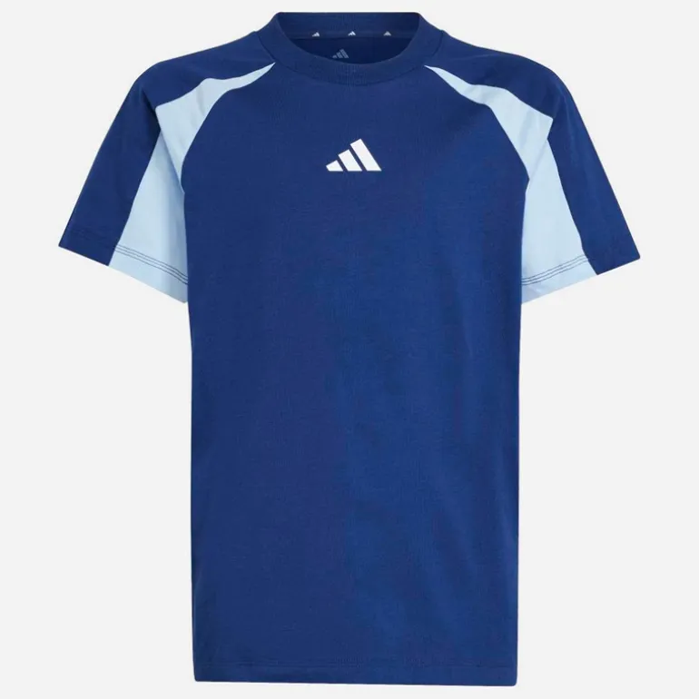 adidas Junior Junge Saisonale Essentials Farbblock T Shirt Dark Blue/Glow Blue/Weiß
