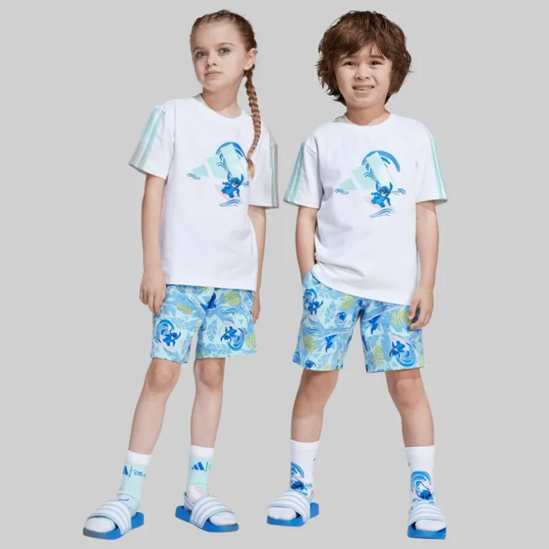 adidas Kinder X Disney Lilo Und Stitch T Shirt Und Shorts Set Weiß/Semi Flash Aqua