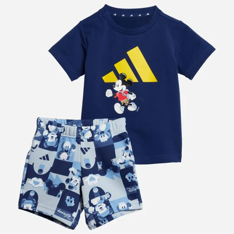 adidas Kinder X Disney Mickey Maus T Shirt Und Shorts Set Dark Blue/Crew Yellow