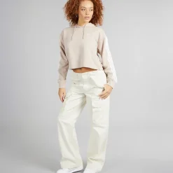 adidas Originals Damen Adicolor 3 Streifen Kurzer Hoodie Wonder Taupe