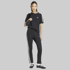 adidas Originals Damen Adicolor 3 Streifen Trefoil T Shirt Schwarz