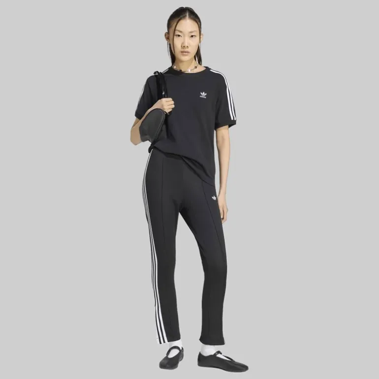 adidas Originals Damen Adicolor 3 Streifen Trefoil T Shirt Schwarz