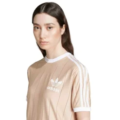 adidas Originals Damen Adicolor 3 Streifen Nadelstreifen T Shirt Magic Beige