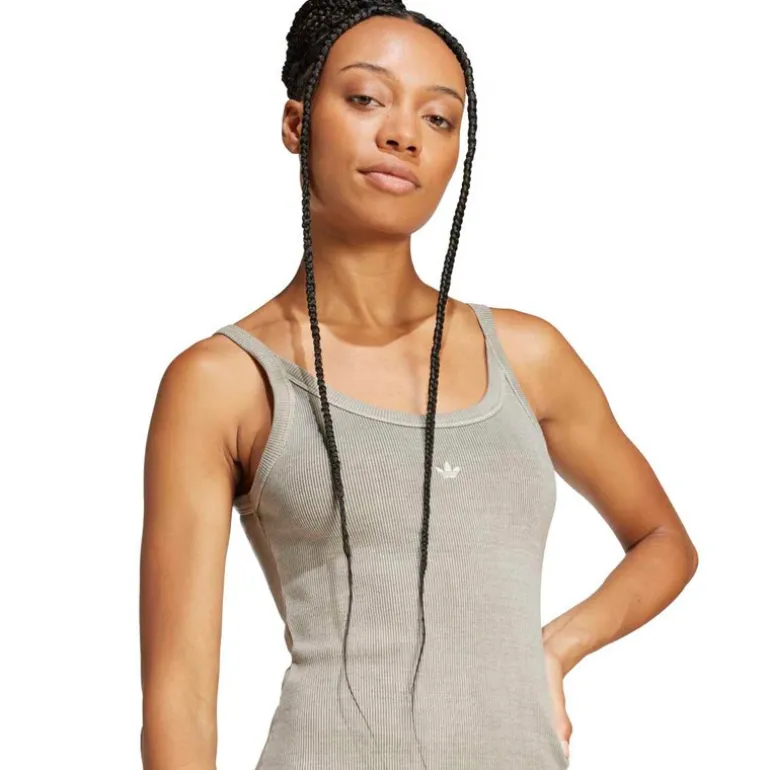 adidas Originals Damen Rippstrick Mini Kleid Silver Pebble