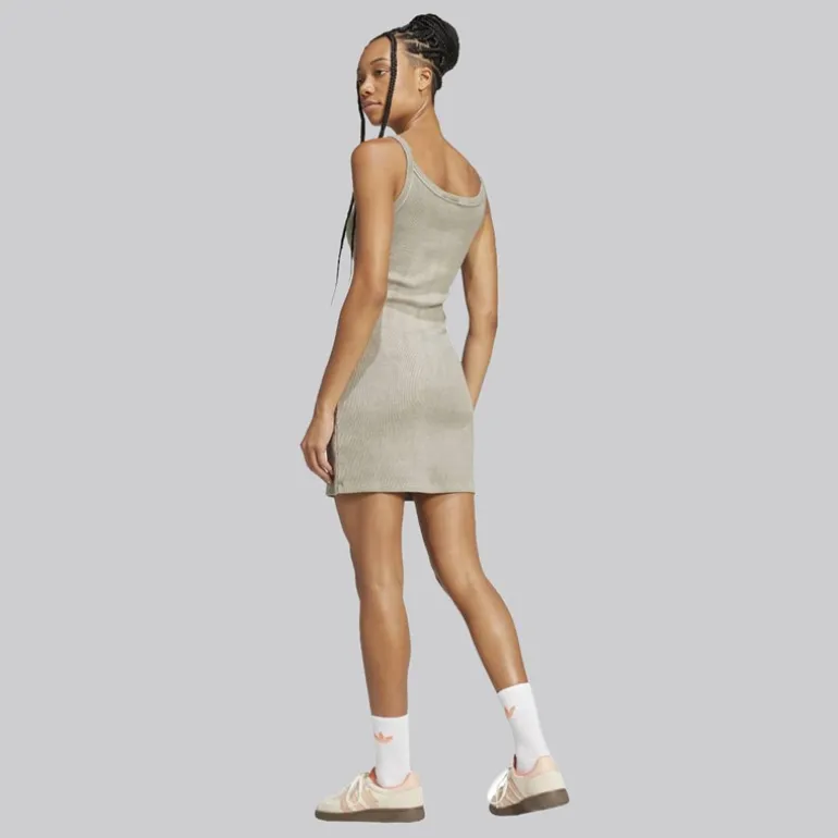 adidas Originals Damen Rippstrick Mini Kleid Silver Pebble