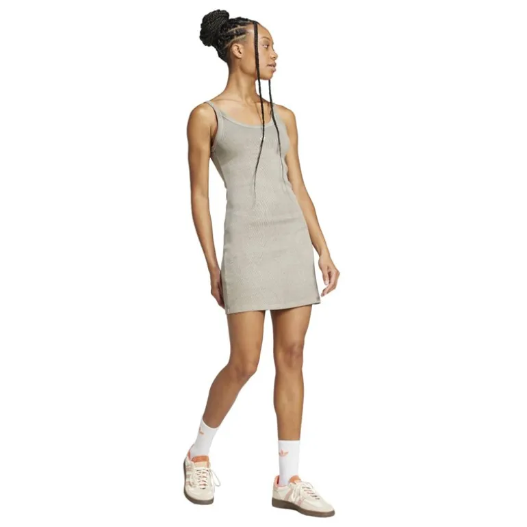 adidas Originals Damen Rippstrick Mini Kleid Silver Pebble