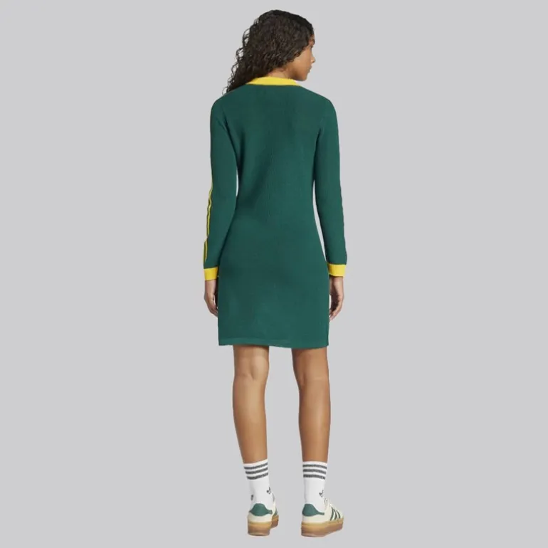 adidas Originals Damen Strick Poloshirt Kleid Collegiate Green/Cream Yellow