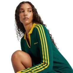 adidas Originals Damen Strick Poloshirt Kleid Collegiate Green/Cream Yellow