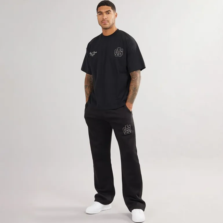 Avant Garde Herren Emblem Offene Saum Jogginghose Schwarz