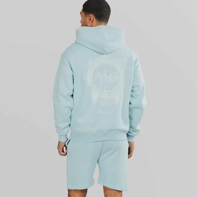Avant Garde Herren Fausser Hoodie Und Shorts Set Skyblue