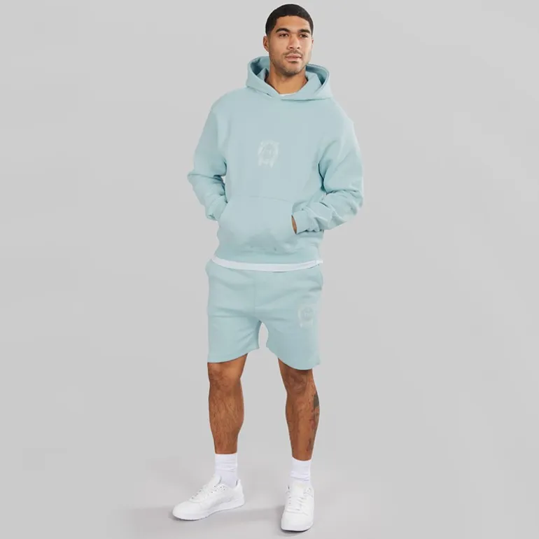 Avant Garde Herren Fausser Hoodie Und Shorts Set Skyblue