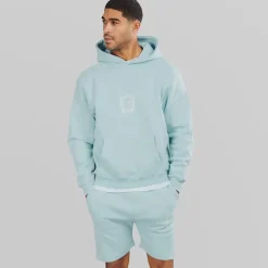 Avant Garde Herren Fausser Hoodie Und Shorts Set Skyblue