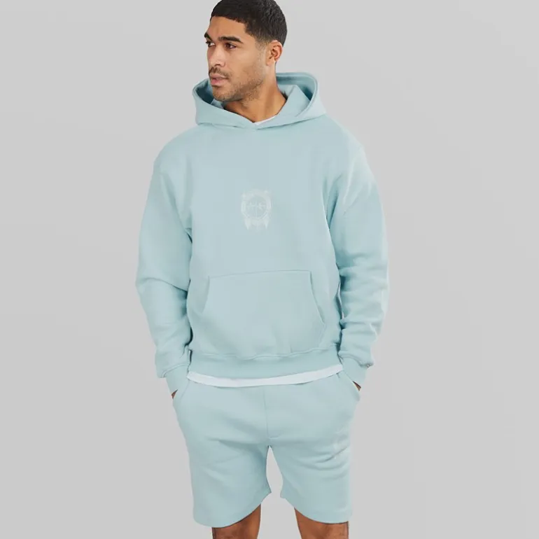 Avant Garde Herren Fausser Hoodie Und Shorts Set Skyblue