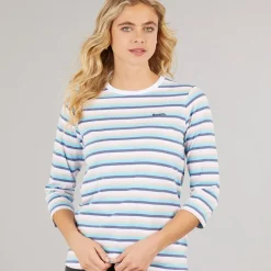 Bench Damen Auborn Langarm T-Shirt Weiß/Hell Staubig Rosa/Grün/Blau/Marine Streifen