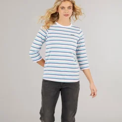 Bench Damen Auborn Langarm T-Shirt Weiß/Hell Staubig Rosa/Grün/Blau/Marine Streifen
