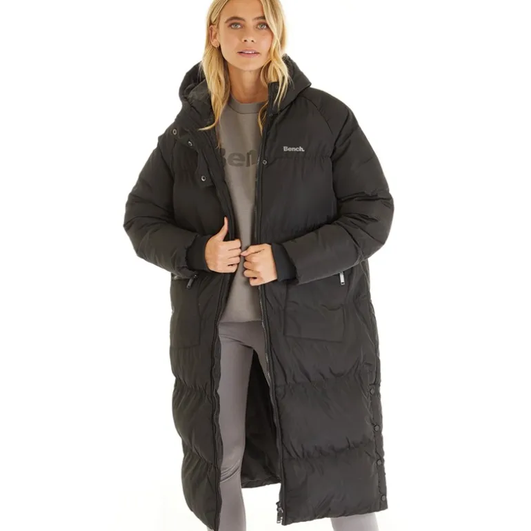 Bench Damen Dans Lange Kapuzen Jacke Schwarz