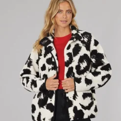 Bench Damen Gorla Borg Fleece Winter Weiss / Schwarz Leopard