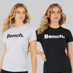 Bench Damen Grammen T-Shirts Zwei Pack Schwarz/Grau Melange