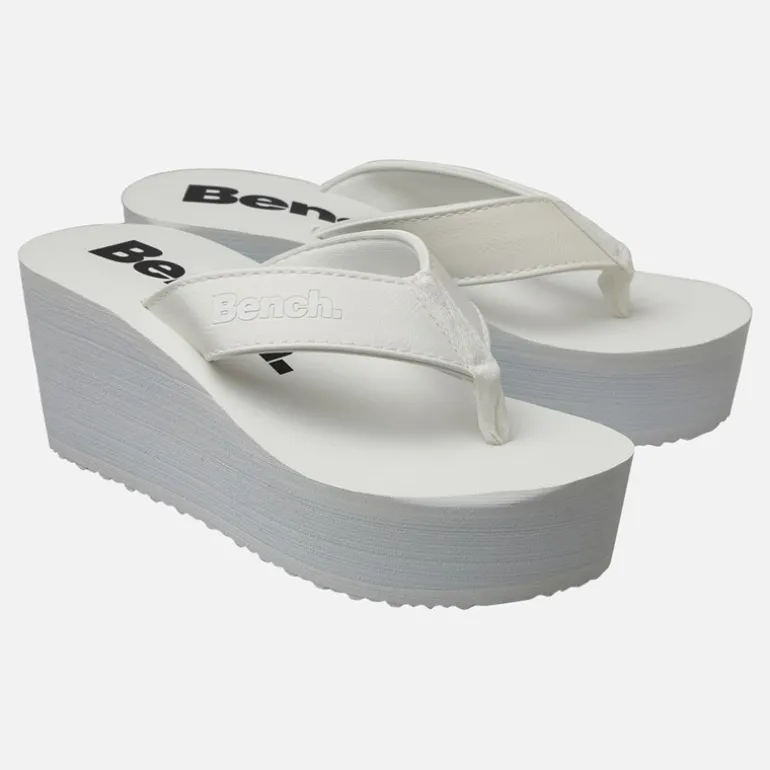 Bench Damen Urlaubs klobige Keil Zehentrenner White Pu