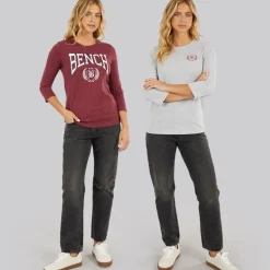 Bench Damen Zweierpack 3 / 4 Ärmel T - Shirts Cordovan Grau Meliert