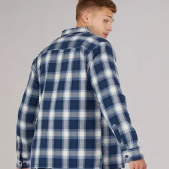 Bench Herren Paddy Langarm Gestepptes Hemd Marine Karo