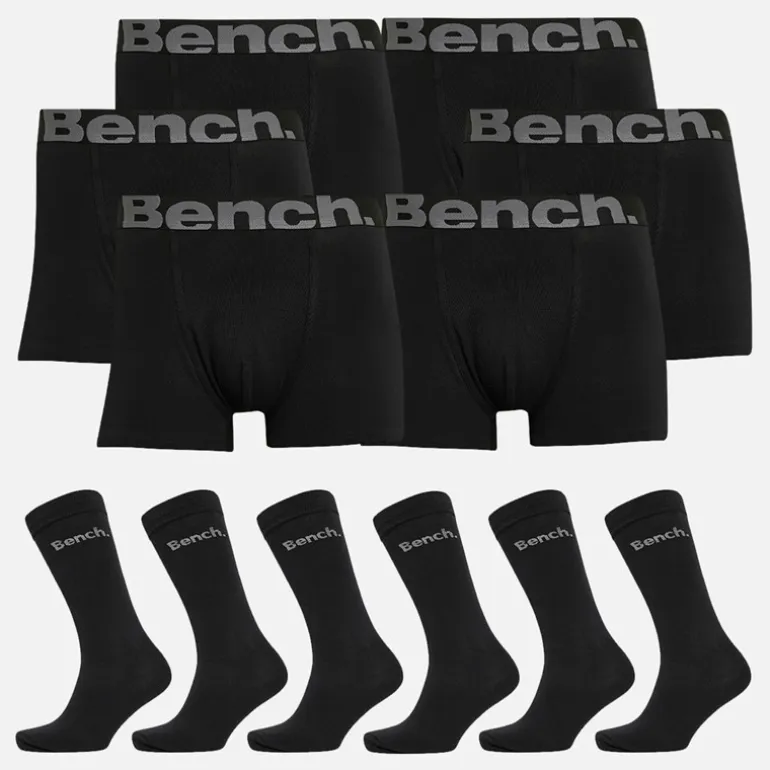 Bench Herren Zestal Six Pack Boxershorts und Six Pack Socken Geschenkset Schwarz